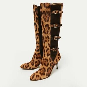 Dolce & Gabanna Leopard Calf Hair Knee-High Boots Size 37